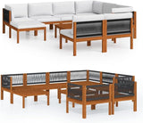 10 Piece Acacia Wood Garden Lounge Set with Weather-Resistant Cushions, Modular Outdoor Patio Furniture for 9 People - Photo 2