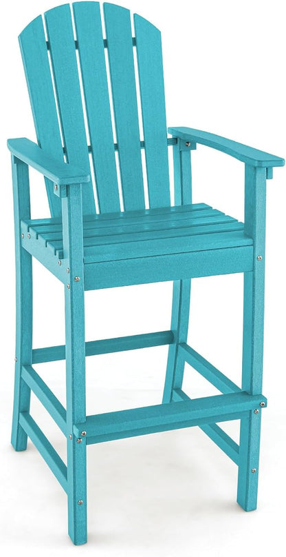 Giantex HDPE Outdoor Bar Stools - All Weather Tall Adirondack Chair with Armrest, Footrest, Load 360Lbs, 30-Inch Counter Height Bar Stool for Patio, Garden, Yard, Indoor Or Outdoor Use (1, Turquoise)