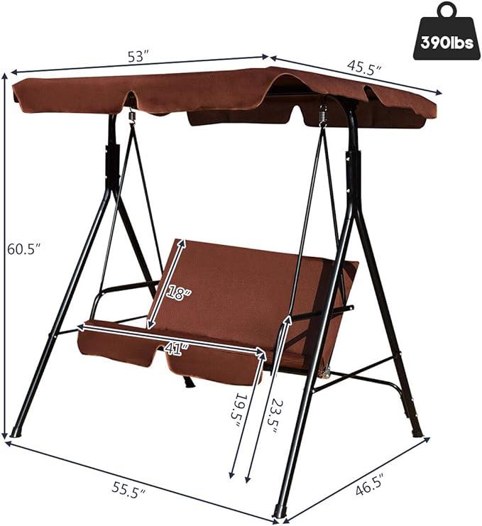 Tangkula 2 Person Porch Swing, Outdoor Swing with Removable Cushions, Solid Steel Structure - Photo 5