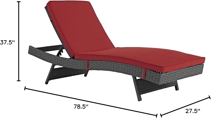 Modway Sojourn Wicker Rattan Outdoor Patio Sunbrella Fabric Chaise Lounge in Canvas Red