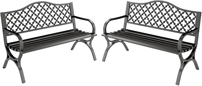 MFSTUDIO Outdoor Metal Bench Set of 2, 50" Black Outdoor Metal Garden Bench with Arch Legs - Photo 1