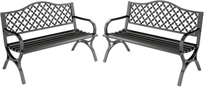MFSTUDIO Outdoor Metal Bench Set of 2, 50" Black Outdoor Metal Garden Bench with Arch Legs, Cast Iron Frame Patio Furniture with E-Coating, Perfect for Porch and Yard