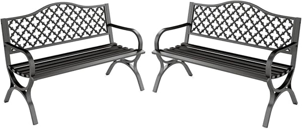 MFSTUDIO Outdoor Metal Bench Set of 2, 50" Black Outdoor Metal Garden Bench with Arch Legs, Cast Iron Frame Patio Furniture with E-Coating, Perfect for Porch and Yard