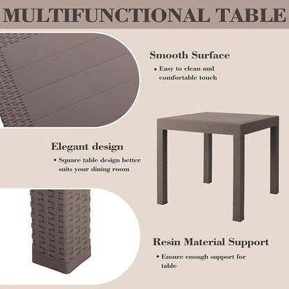 DIMAR GARDEN 5 Piece Patio Dinning Chairs Set, 31.5" Square Table with Umbrella Hole, Resin Dining Chairs with High Back and Armrest, Flax Gray