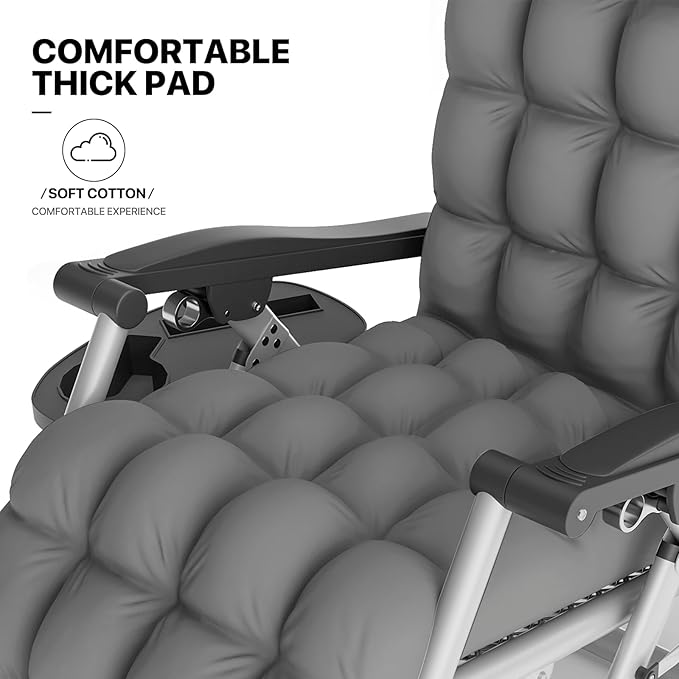 MoNiBloom Beach Chaise Lounge Chair, Patio Folding Recliner with Removable Cushion, Headrest & Tray - Photo 6