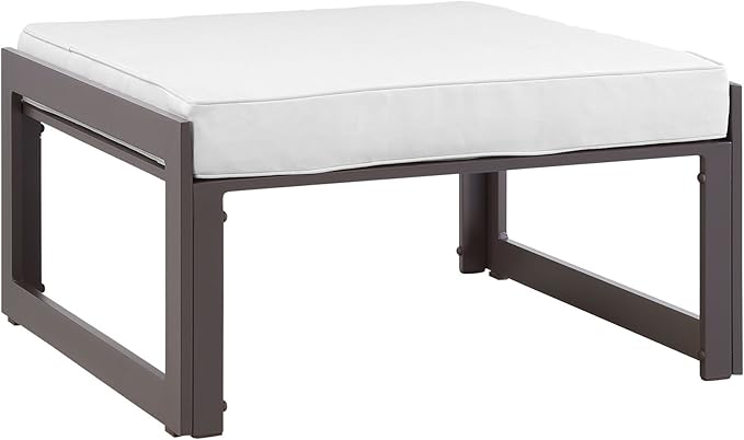 Modway Fortuna Aluminum Outdoor Patio Ottoman in Brown White