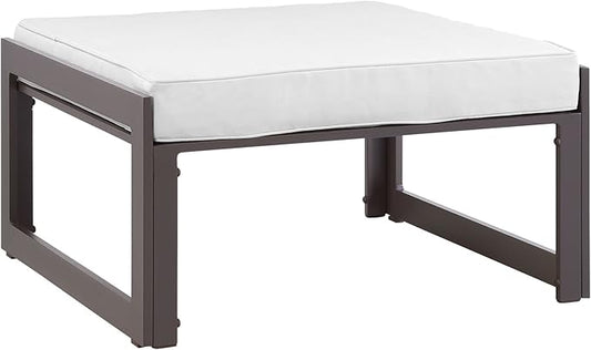 Modway Fortuna Aluminum Outdoor Patio Ottoman in Brown White