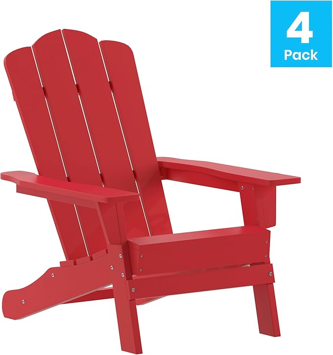 Flash Furniture Newport Adirondack Chairs with Cup Holders, Weather Resistant Poly Resin Adirondack Chairs, Set of 4 - Photo 4