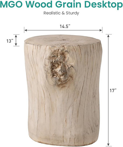 SUNBURY Outdoor Side Table Set of 2, Tree Stump Side Table Antique Beige Colored Faux Wood, End Table Wood Stump Stool, Ottoman or Plant Stand, Deck or Garden