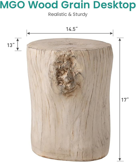 SUNBURY Outdoor Side Table Set of 2, Tree Stump Side Table Antique Beige Colored Faux Wood, End Table Wood Stump Stool, Ottoman or Plant Stand, Deck or Garden