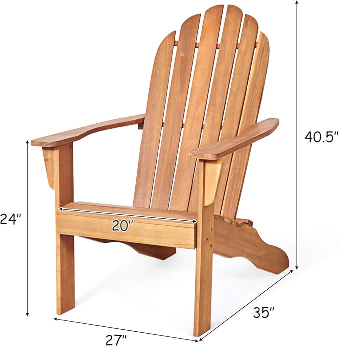 Giantex Adirondack Chairs with Table, 3PCS Wooden W/Two Lounger Chairs with One Side Table for Yard, Patio, Garden, Poolside and Balcony Outdoor& Indoor Adirondack Chairs with Table Set