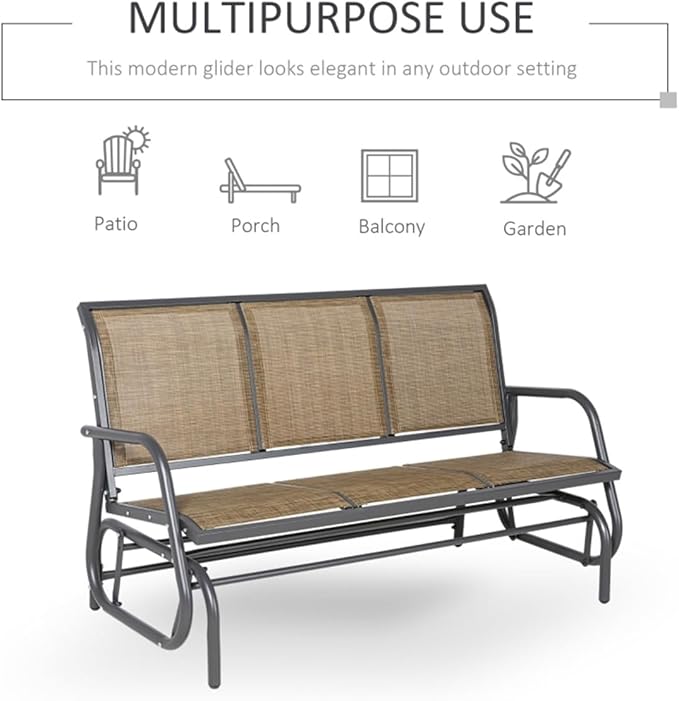 Outdoor Park Bench Backyard Garden, Front Porch, or Walking Path Furniture Seating, Outdoor Metal Garden Bench Patio Park Bench, Patio Park Bench Breathable Mesh Fabric 57.75" L x 29.5" W x 33.5" H