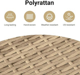 vidaXL Patio Sofa with Cushions - 2-Seater Beige Poly Rattan & Acacia Wood - Convertible Bench/Sofa Bed - Outdoor - Photo 5