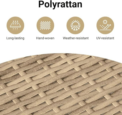vidaXL Patio Sofa with Cushions - 2-Seater Beige Poly Rattan & Acacia Wood - Convertible Bench/Sofa Bed - Outdoor Garden Deck Furniture with Footstool & Storage