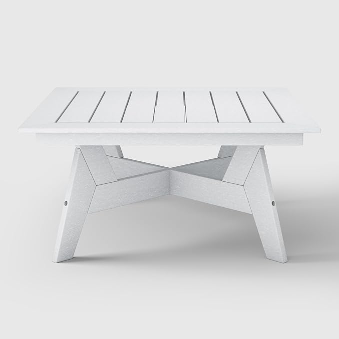 WestinTrends Avalon Modern Low Outdoor Patio Square HDPE Coffee Table, White