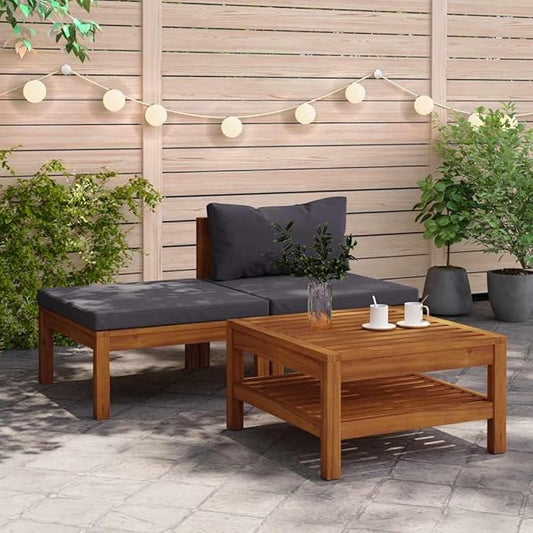 Outdoor Loveseat Patio Sofa 25.6'' Acacia Wood Frame Oiled Finish 2-Seat Garden Lounge Set w Cushions & Footrest for Balcony Deck Backyard