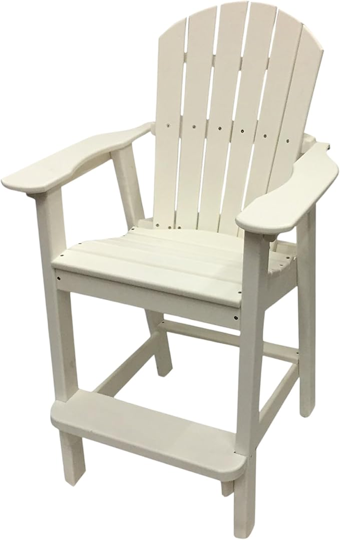 Phat Tommy Tall Adirondack Chair - HDPE Outdoor Furniture - Poly Adirondack Bar Stool - Heavy, Stress Free Furniture for Balcony, Deck, Patio, Front Porch, White