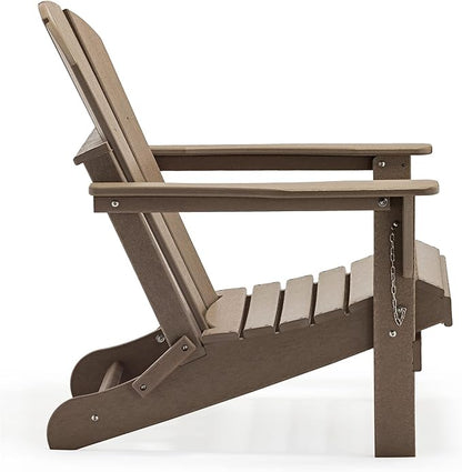 WO Home Furniture 3pc Set - HDPE Poly Adirondack Chair with Ottoman/Footrest and Square Side Table, All Weather and UV Resistant for Outdoor Patio Backyard, Garden, Weathered Wood