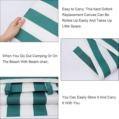 GORGECRAFT Beach Sling Chair Canvas Cloth with Pillow 44x17 Green and White Stripes Casual Lounge Chair Replacement Canvas Outdoor Folding Chair Fabric for Patio Beach Sunbathing Garden Courtyard