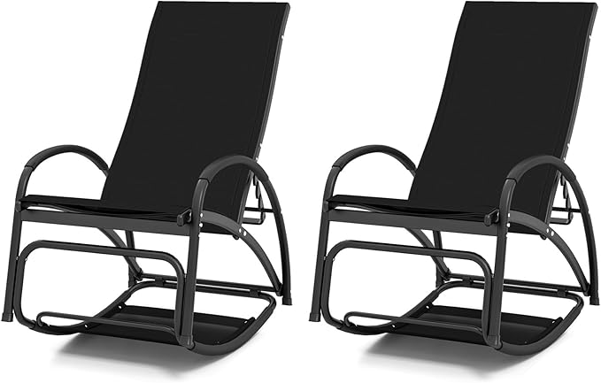 Giantex 2-in-1 Outdoor Rocking Chairs of 2, Convertible Lounge Chair with 4-Position Adjustable Backrest - Photo 1
