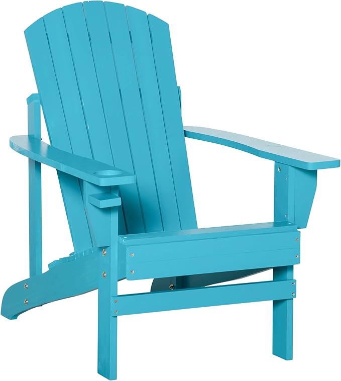Folding Adirondack Chair, Outdoor Adirondack Chairs with Wood Texture, Acacia Wood Fire Pit Chairs, All Weather, for Deck Backyard Patio Outdoor Garden (Sky Blue)
