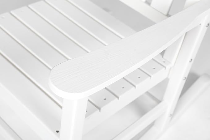 Oversized Rocking Chair with Wood-Texture, Outdoor Rocking Chair for Adults, All Weather Resistant Porch Rocker for Lawn Garden (White)