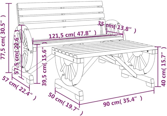 2-tig Garden Lounge Set Burnt Wood Outdoor Couch Solid Fir Wood Comfort Style for Outdoor Living Garden