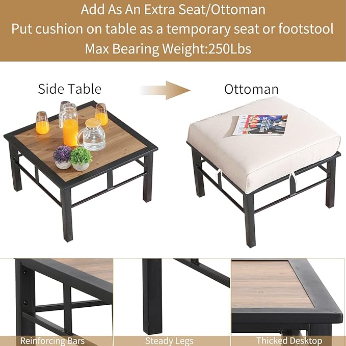 PatioFestival Aluminum Composite Panel Outdoor End Table, Weather Resistant, Black with Wood Grain, Square, Modern, Outdoor Side Table