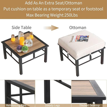 PatioFestival Aluminum Composite Panel Outdoor End Table, Weather Resistant, Black with Wood Grain, Square, Modern, Outdoor Side Table