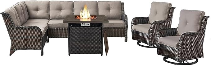 Belord Patio Furniture Set with Fire Pit Table, Outdoor Swivel Rocker Patio Chairs, Oversized Outdoor Sectional Couch - Photo 1
