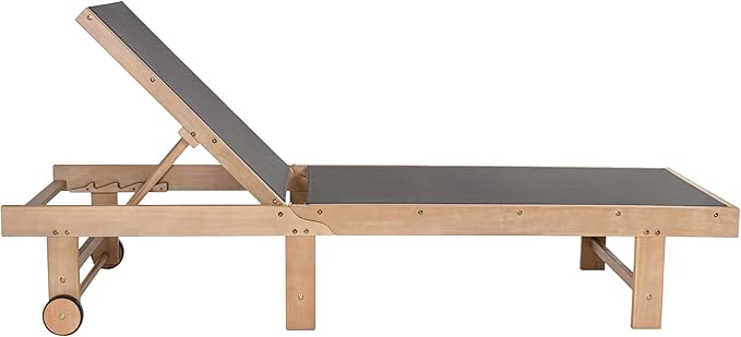 JONATHAN Y LNG1101B-2SET Trabuco Coastal Modern Acacia Wood Mesh 3-Position Outdoor Foldable Chaise Lounge Set with Side Table for Pool, Deck, Poolside, Dark Gray/Light Teak