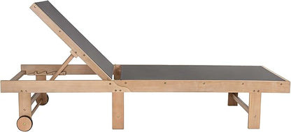 JONATHAN Y LNG1101B-2SET Trabuco Coastal Modern Acacia Wood Mesh 3-Position Outdoor Foldable Chaise Lounge Set with Side Table for Pool, Deck, Poolside, Dark Gray/Light Teak
