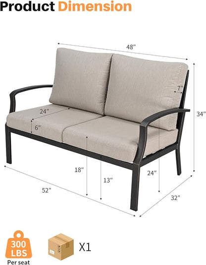 Never-Rust Aluminum Outdoor Loveseat, Modern Patio Loveseat Couch with Deep Seating, All-Weather 2-Seater Outdoor Patio Couch, Outdoor Club Sofa with Cushion for Balcony, Garden, Dark Bronze