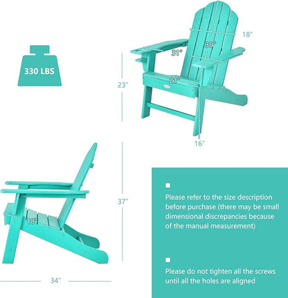 Tangkula Adirondack Chair Outdoor, Fade Resistant HDPE Armchairs with Cup Holder, Weather Resistant Lounger Chairs for Patio Garden Backyard Deck, Lawn Porch Seating, Adirondack Lounger (2, Turquoise)