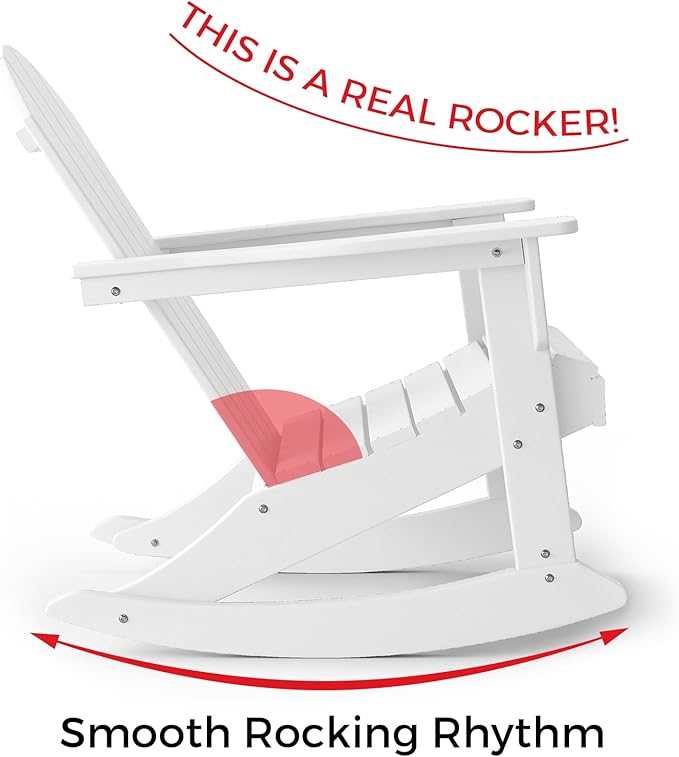 Costaelm Outdoor Adirondack Chair Set of 2, All Weather Resistant Classic Balcony Chair and Fire Pit Chairs, Plastic Outdoor Porch Furniture Rocking Chair High Back HDPE Poly Lumber, White