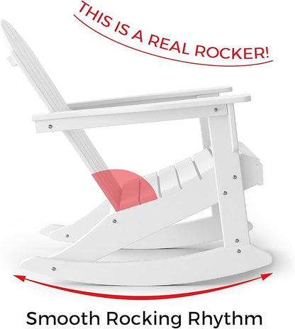 Costaelm Outdoor Adirondack Chair Set of 2, All Weather Resistant Classic Balcony Chair and Fire Pit Chairs, Plastic Outdoor Porch Furniture Rocking Chair High Back HDPE Poly Lumber, White