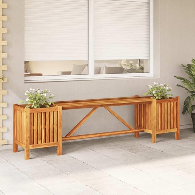 Garden Bench Light Brown Solid Acacia Wood,Solid Acacia Wood Garden Bench with Planters for Outdoor Use Gardens & Patios Patio Furniture