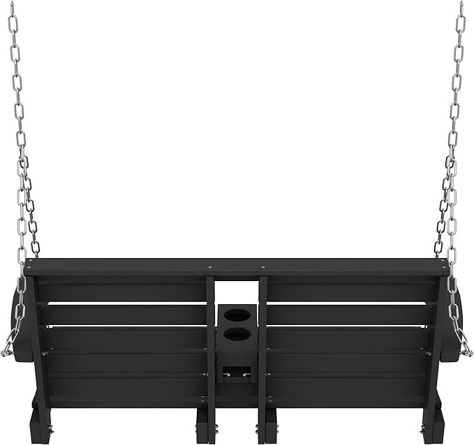 KINGYES Outdoor Hanging Patio Swing Chair, 2 Seat Swing with Cup Holders, Waterproof Bench for Courtyard & Garden - Photo 8