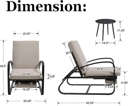 Outdoor Chaise Lounge Chairs Set with Table, 5-Position Adjustable Patio Recliner, Conversation Furniture for Deck, Lawn, Garden, Khaki