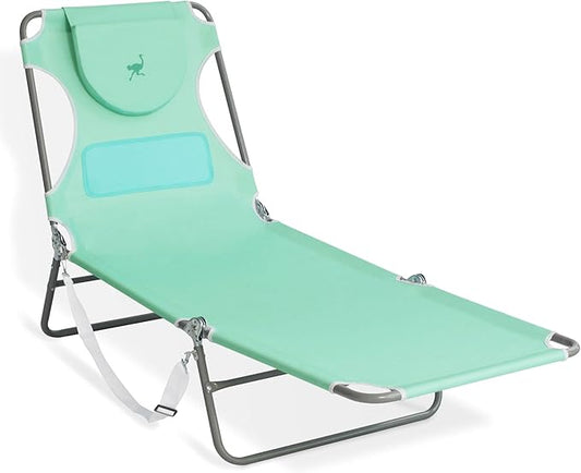 Ostrich Chaise Lounge Outdoor Lightweight Folding Adjustable Reclining Beach Chair for Tanning Pool Lake Patio Lawn Camping, Teal (3 Pack)