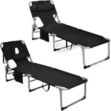 Goplus Tanning Chair, Folding Beach Lounge Chair with Face &Arm Hole, 5-Position Adjustable, Removable Pillow - Photo 1