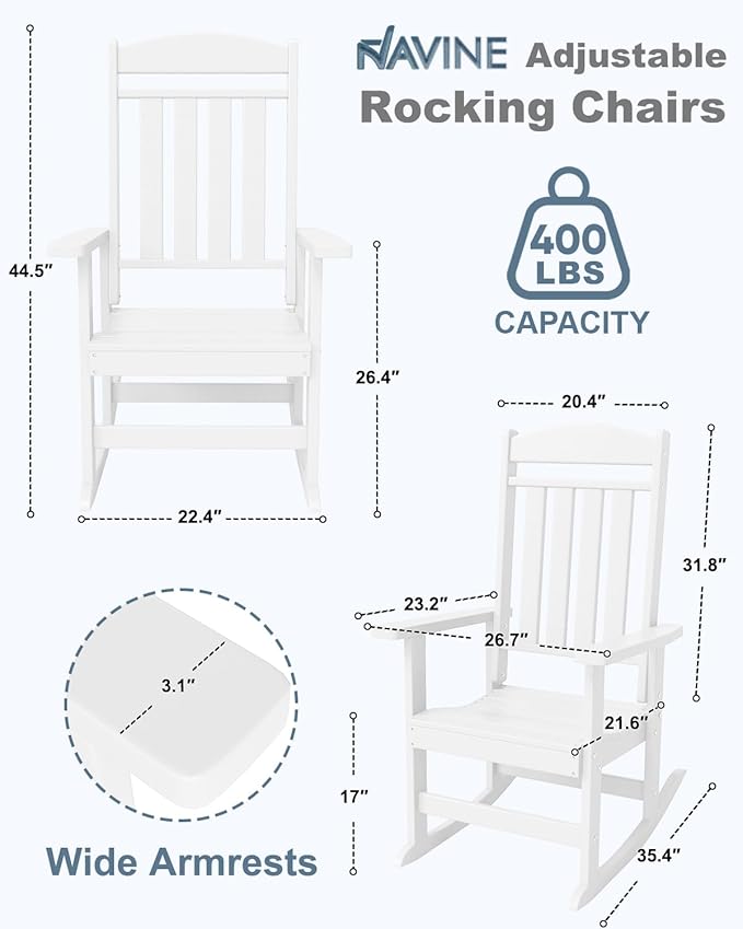 3-Piece Outdoor Rocking Chair Set, Oversized Porch Rocking Chair Set of 2 with Side Table, Suitable for Patio, Porch, Backyard