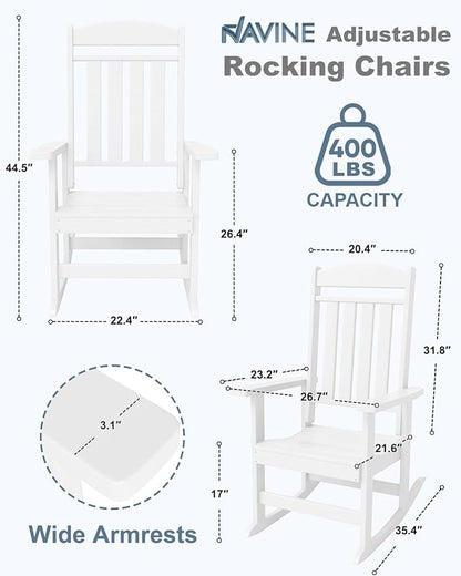 3-Piece Outdoor Rocking Chair Set, Oversized Porch Rocking Chair Set of 2 with Side Table, Suitable for Patio, Porch, Backyard
