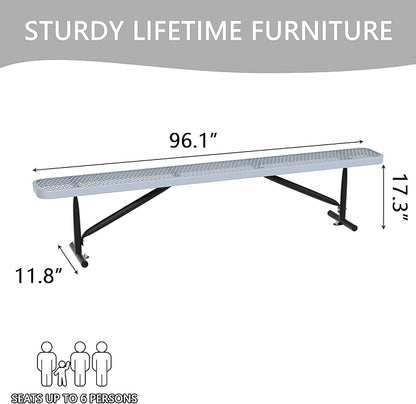 8 Feet Heavy Duty Metal Park Bench for Outside, Outdoor Bench with Portable Frame, Commercial Benches for Shopping Mall, Store, Park, Patio, Deck, Grey