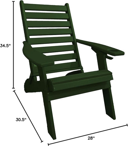Furniture Barn USA Farmhouse Collection Poly Ladderback Folding Adirondack Chair with Smart Phone Holder, Turf Green