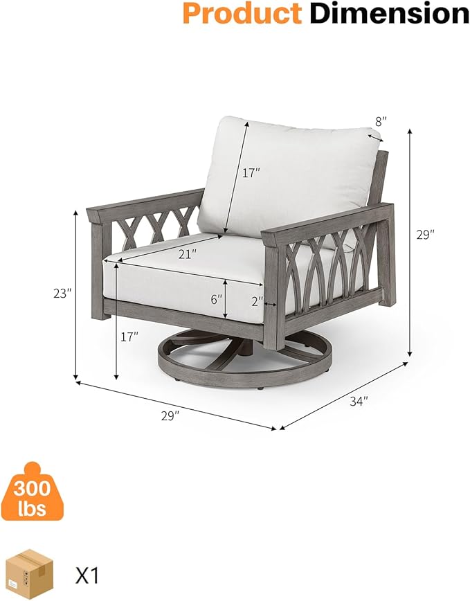 Aluminum Swivel Outdoor Armchair, Swivel Patio Sofa Chair with Thick Cushions, 360-Degree Rotating Aluminum Club Chair - Photo 3