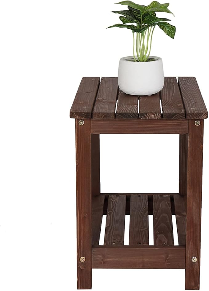 Indoor & Outdoor Side Table 2-Tier, 20” x 14” Heavy Duty Weather Resistant Outdoor Wood Table, Multifunctional and Portable Perfect for The Beach, Camping, Picnics, Cookouts and More