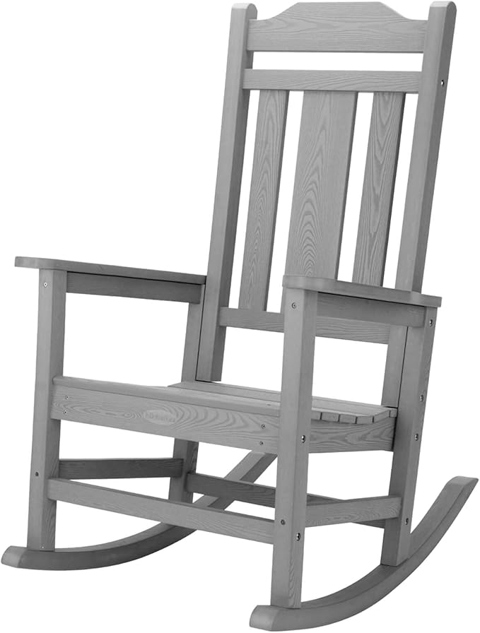 hOmeHua Outdoor Rocking Chair, HIPS All-Weather Resistant Patio Rocker Chair for Adults, Easy Assembly for Porch, Backyard, Lawn, Garden (Grey)