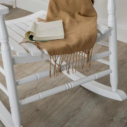 Outdoor Wooden Rocking Chair for Patio and Porch - Traditional Indoor Outside Furniture Rocker for Lawn, Backyard and Garden, White