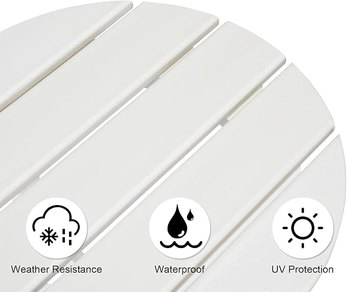 Beach Outdoor Side Table with 2 Layer Storage, Plastic Waterproof and UV Resistant HDPE Adirondack Coffee End Tables, All Weather for Patio, Backyard, Pool, Indoor Use (Round, White)